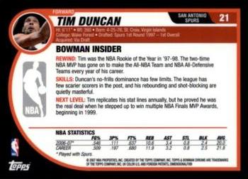 2007-08 Bowman - Chrome #21 Tim Duncan Back