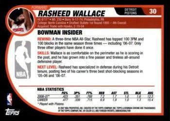 2007-08 Bowman - Chrome #30 Rasheed Wallace Back