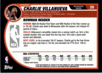 2007-08 Bowman - Chrome #39 Charlie Villanueva Back