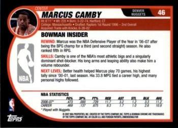 2007-08 Bowman - Chrome #46 Marcus Camby Back