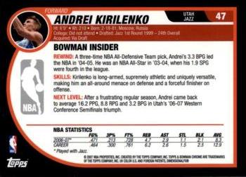 2007-08 Bowman - Chrome #47 Andrei Kirilenko Back