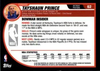 2007-08 Bowman - Chrome #62 Tayshaun Prince Back
