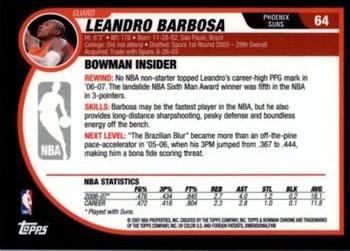 2007-08 Bowman - Chrome #64 Leandro Barbosa Back