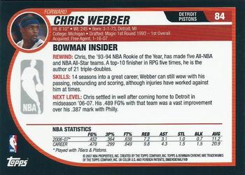 2007-08 Bowman - Chrome #84 Chris Webber Back