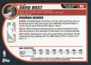 2007-08 Bowman - Chrome #89 David West Back