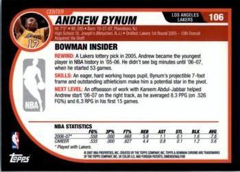 2007-08 Bowman - Chrome #106 Andrew Bynum Back