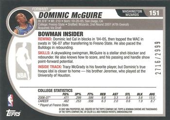 2007-08 Bowman - Chrome #151 Dominic McGuire Back