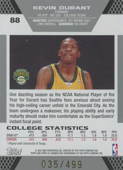 2007-08 Topps Co-Signers #88 Kevin Durant Back