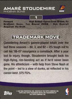 2007-08 Topps Trademark Moves #1 Amare Stoudemire Back