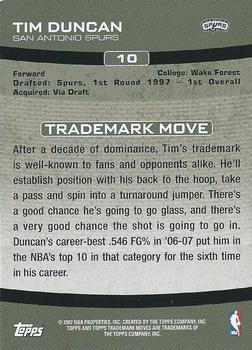 2007-08 Topps Trademark Moves #10 Tim Duncan Back