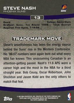 2007-08 Topps Trademark Moves #13 Steve Nash Back