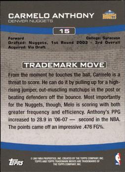 2007-08 Topps Trademark Moves #15 Carmelo Anthony Back