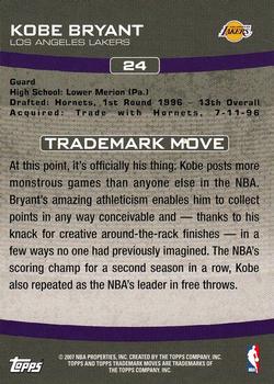 2007-08 Topps Trademark Moves #24 Kobe Bryant Back