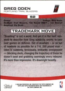 2007-08 Topps Trademark Moves #52 Greg Oden Back