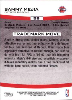 2007-08 Topps Trademark Moves #59 Sammy Mejia Back
