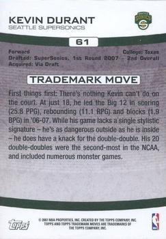 2007-08 Topps Trademark Moves #61 Kevin Durant Back