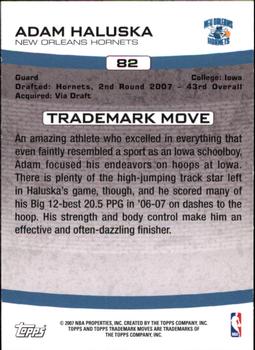 2007-08 Topps Trademark Moves #82 Adam Haluska Back