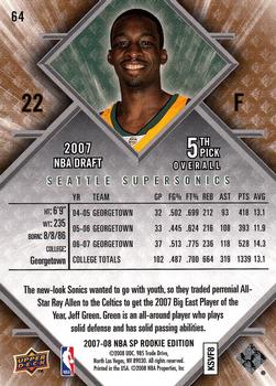 2007-08 SP Rookie Edition #64 Jeff Green Back