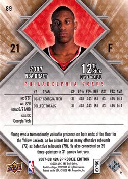 2007-08 SP Rookie Edition #89 Thaddeus Young Back