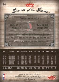 2005-06 Fleer Greats of the Game - Gold #14 Bill Walton Back