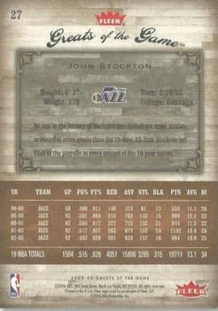 2005-06 Fleer Greats of the Game - Gold #27 John Stockton Back