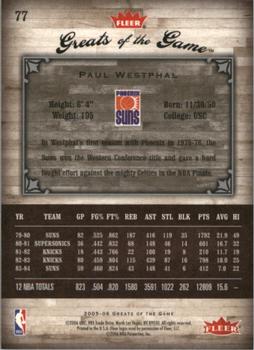 2005-06 Fleer Greats of the Game - Gold #77 Paul Westphal Back