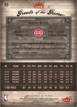 2005-06 Fleer Greats of the Game - Gold #93 Dave Bing Back