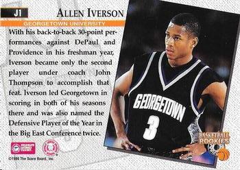 1996 Score Board Rookies - College Jerseys #J1 Allen Iverson Back