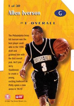 1996 Score Board Rookies - Rookie #1 Die Cuts #1 Allen Iverson Back