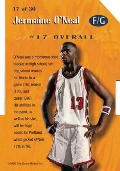 1996 Score Board Rookies - Rookie #1 Die Cuts #17 Jermaine O'Neal Back