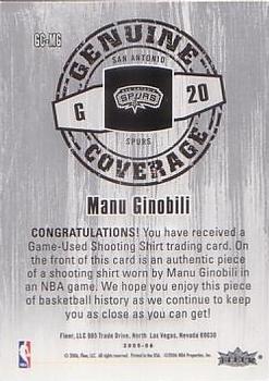 2005-06 Hoops - Genuine Coverage #GC-MG Manu Ginobili Back