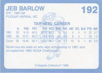 1989 Collegiate Collection North Carolina's Finest #192 Jeb Barlow Back