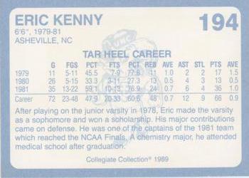 1989 Collegiate Collection North Carolina's Finest #194 Eric Kenny Back