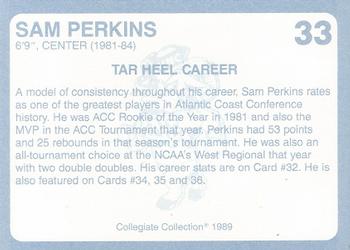 1989 Collegiate Collection North Carolina's Finest #33 Sam Perkins Back