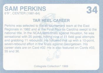 1989 Collegiate Collection North Carolina's Finest #34 Sam Perkins Back