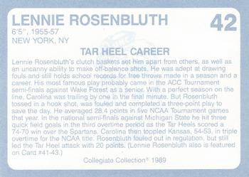 1989 Collegiate Collection North Carolina's Finest #42 Lennie Rosenbluth Back