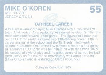 1989 Collegiate Collection North Carolina's Finest #55 Mike O'Koren Back