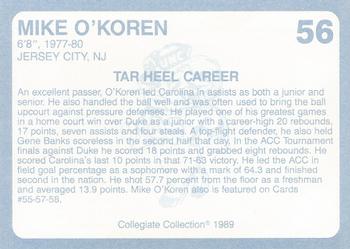 1989 Collegiate Collection North Carolina's Finest #56 Mike O'Koren Back