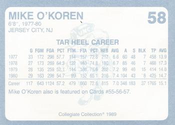 1989 Collegiate Collection North Carolina's Finest #58 Mike O'Koren Back