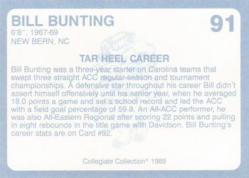1989 Collegiate Collection North Carolina's Finest #91 Bill Bunting Back