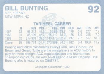 1989 Collegiate Collection North Carolina's Finest #92 Bill Bunting Back