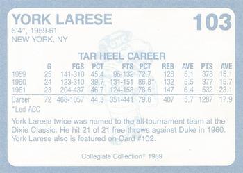 1989 Collegiate Collection North Carolina's Finest #103 York Larese Back