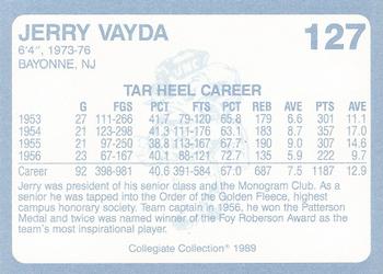 1989 Collegiate Collection North Carolina's Finest #127 Jerry Vayda Back