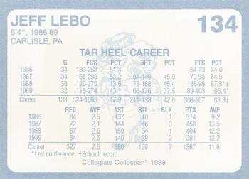 1989 Collegiate Collection North Carolina's Finest #134 Jeff Lebo Back