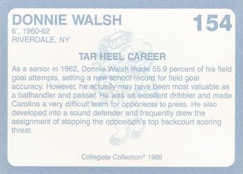 1989 Collegiate Collection North Carolina's Finest #154 Donnie Walsh Back