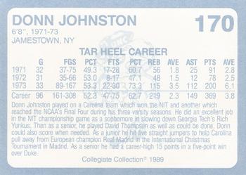 1989 Collegiate Collection North Carolina's Finest #170 Donn Johnston Back