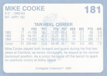 1989 Collegiate Collection North Carolina's Finest #181 Mike Cooke Back