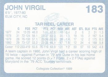 1989 Collegiate Collection North Carolina's Finest #183 John Virgil Back