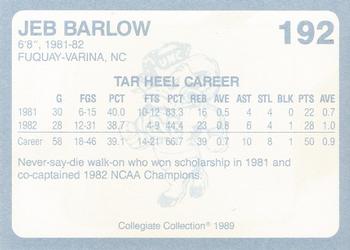 1989 Collegiate Collection North Carolina's Finest #192 Jeb Barlow Back