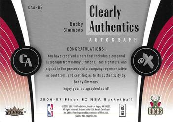 2006-07 E-X - Clearly Authentics Autographs #CAA-BS Bobby Simmons Back